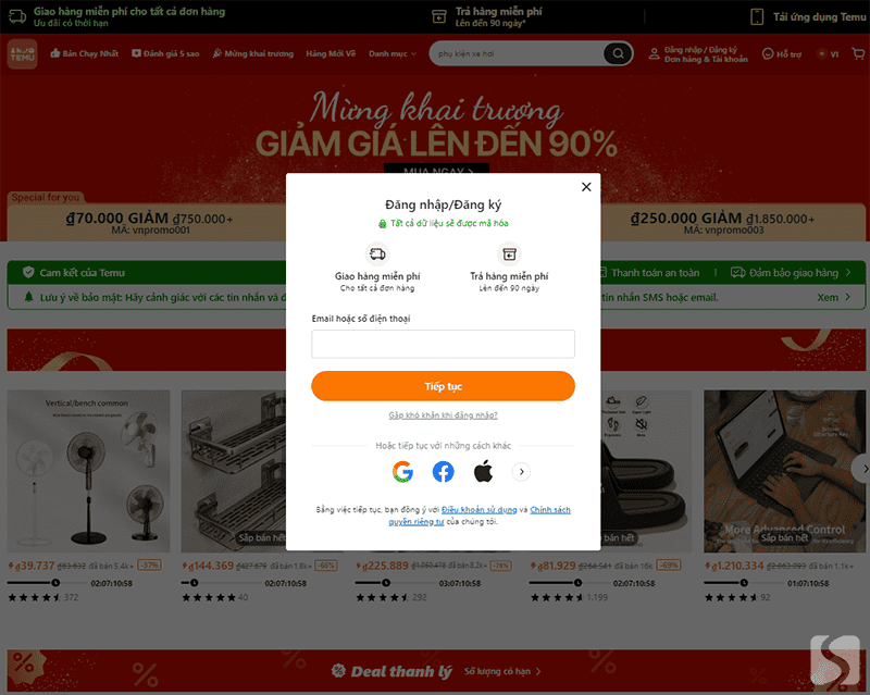 Đăng ký tài khoản Temu qua trang web